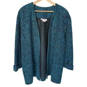 Sharon Anthony Vintage Teal Boucle Open Front Cardigan Jacket  size 3X
